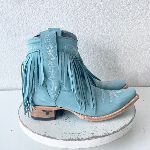 Lane SENITA FALLS Womens Cowboy Bootie 7.5 Blue Fringe Western Short Cowgirl - Picture 2 of 11